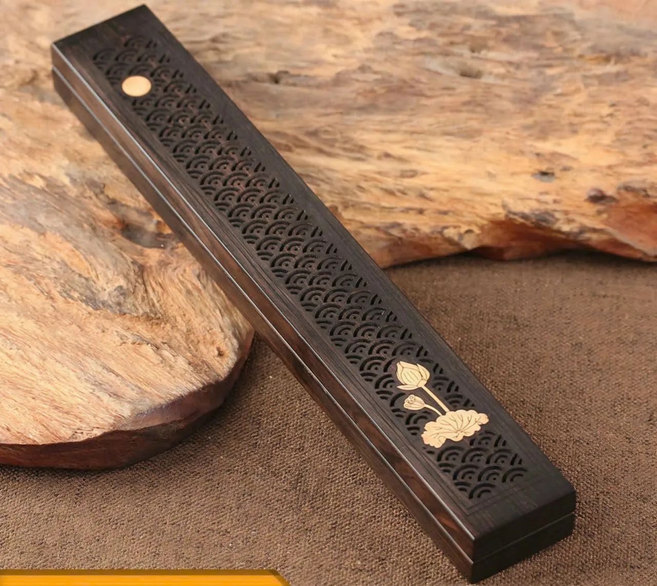 Premium Ebony Wood Agarwood Incense Burner Box – Stickless Oud Incense Box (23.5 cm)